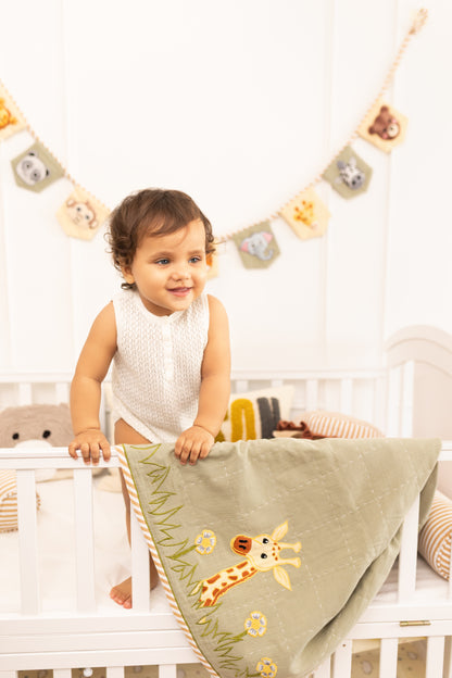 Jeep Jungle Safari Applique Cotton Blanket for Baby with Kantha Work