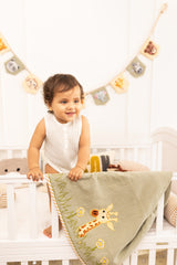 Jeep Jungle Safari Applique Cotton Blanket for Baby with Kantha Work
