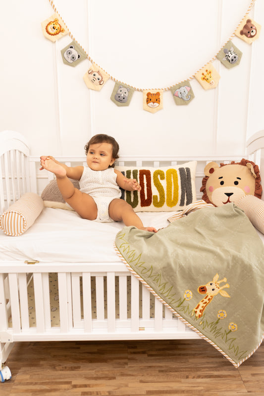 Jeep Jungle Safari Applique Cotton Blanket for Baby with Kantha Work
