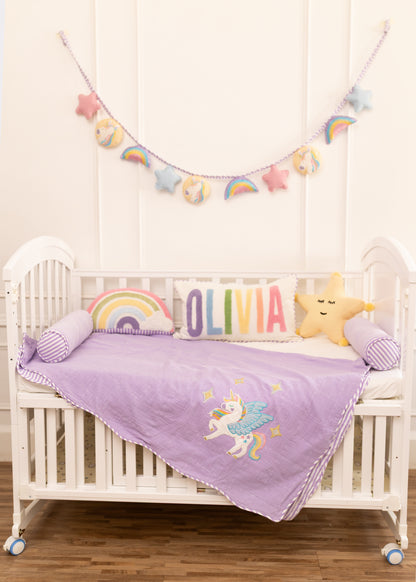 Magical Unicorns Applique Cotton Blanket for Baby with Kantha Work