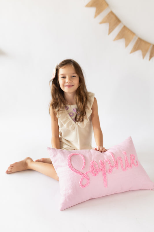 Personalized Linen Pillow Covers with Punch Needle Embroidery- PRE SELECTED