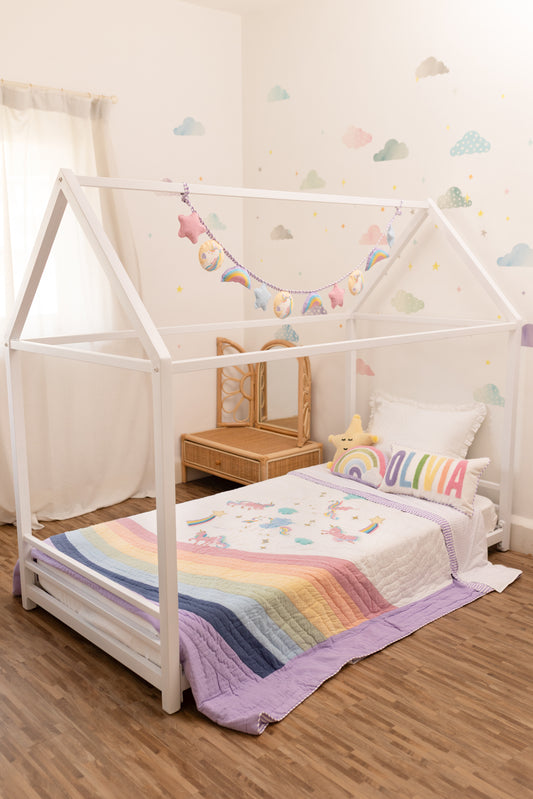 Magical Unicorns Applique Cotton Blanket for Baby with Kantha Work