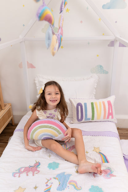 Personalized Pillow Covers with Punch Needle Embroidery- Magical Unicorns