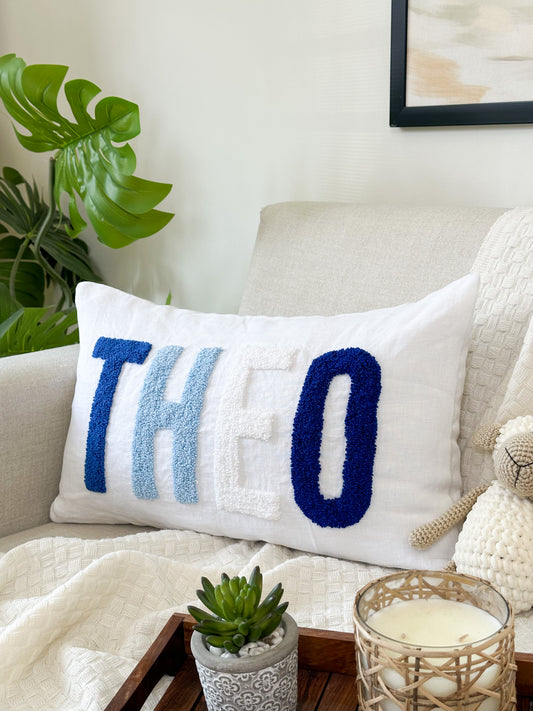 Personalized Pillow Cover, Punch Needle, 100% Linen
