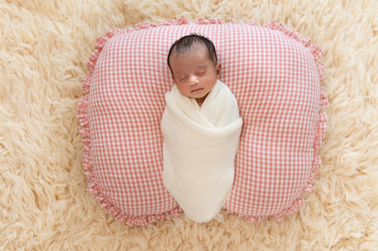 Personalized Organic Nursing Pillow Cover Gingham with Ruffles