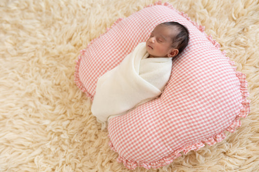 Personalized Organic Nursing Pillow Cover Gingham with Ruffles