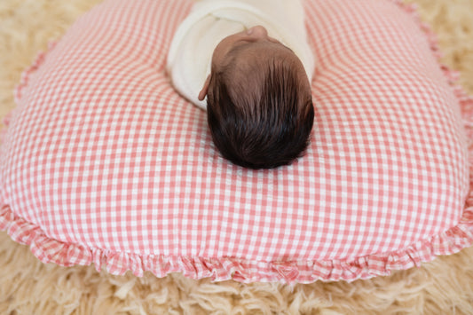 Personalized Organic Nursing Pillow Cover Gingham with Ruffles