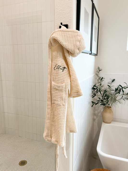 Custom Organic Waffle Bath Robe for Kids