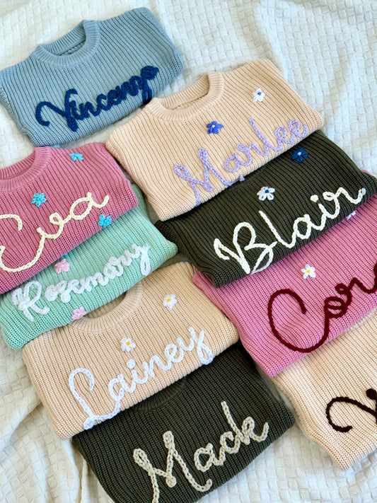 Personalized Sweaters, Hand Embroidered, 100% Cotton