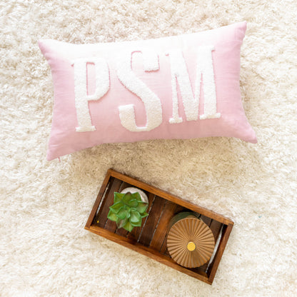 Personalized Pillow Covers with Punch Needle Embroidery- Pastel Pink