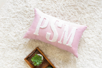 Personalized Pillow Covers with Punch Needle Embroidery- Pastel Pink