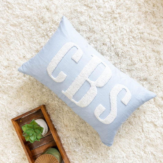 Handmade Personalized Punch Needle Cushion Cover- Baby Blue