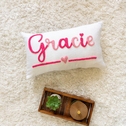 Personalized Artisan Punch Needle Pillow Covers- Off White