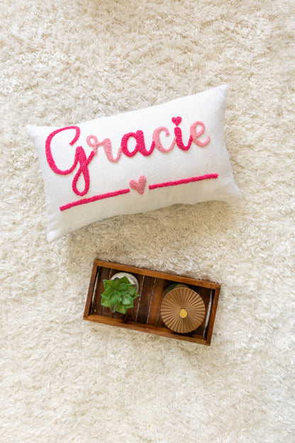 Personalized Artisan Punch Needle Pillow Covers- Off White