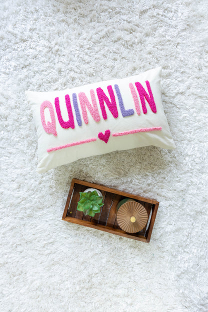 Handmade Punch Needle Personalized Pillowcases- Off White