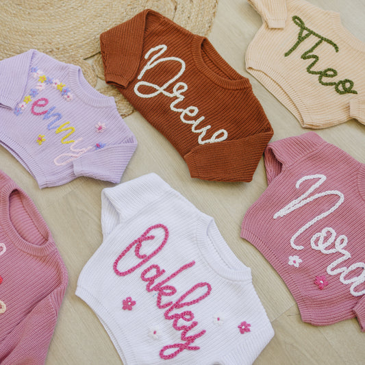 Personalized Sweaters, Hand Embroidered, 100% Cotton