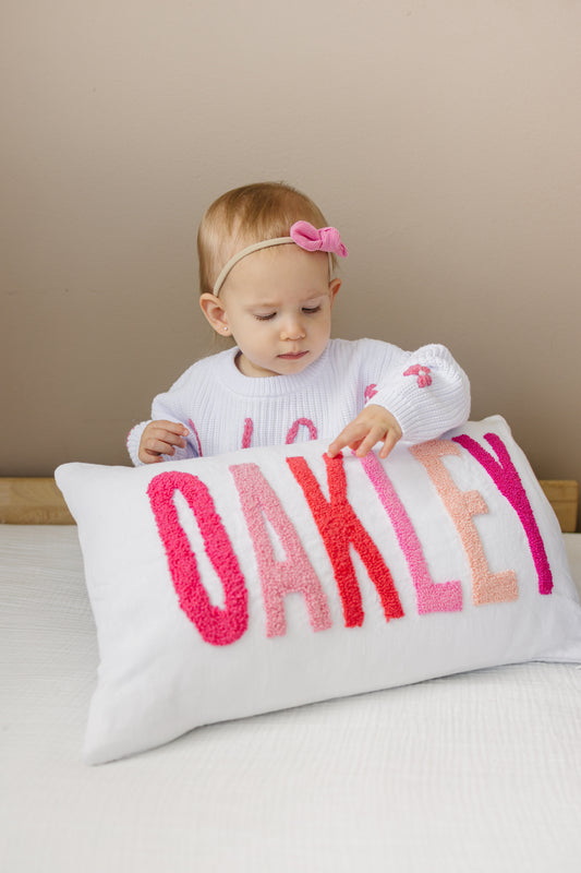 Personalized Linen Pillow Covers with Punch Needle Embroidery- PRE SELECTED