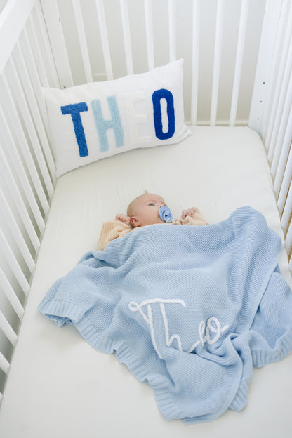 Personalized Knit Blanket, Hand Embroidered, 100% Cotton