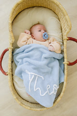 Personalized Knit Blanket, Hand Embroidered, 100% Cotton