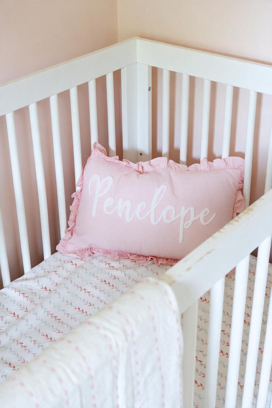 Custom Keepsake Punch Needle Cushion Covers- Baby Pink with Ruffles Trim