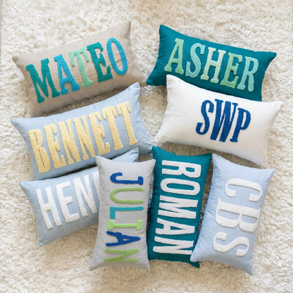 Custom Needle Punch Embroidered Throw Pillow Covers- Baby Blue