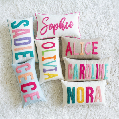 Custom Decorative Pillow Covers with Needle Punch Embroidery- White