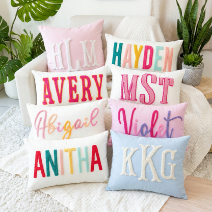 Personalized Decorative Cushion Covers with Needle Punch Embroidery- White
